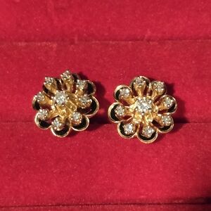 Vintage Floral 14k Gold, Enamel, & Diamond Earrings